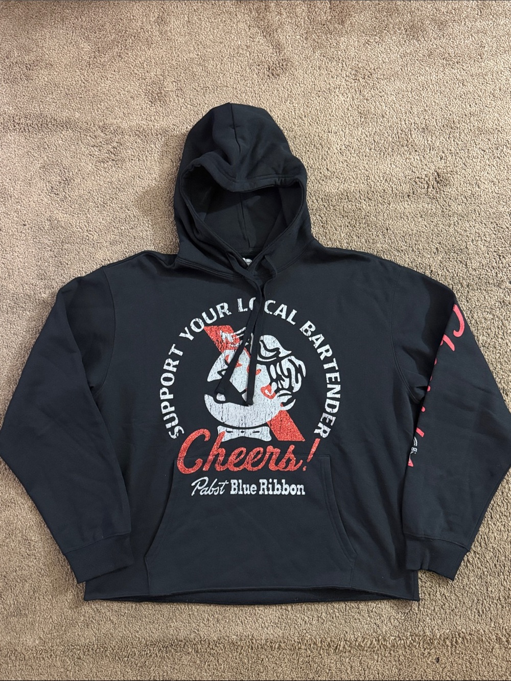 Forever 21 Black Hoodie with Red & White Cheers Graphic